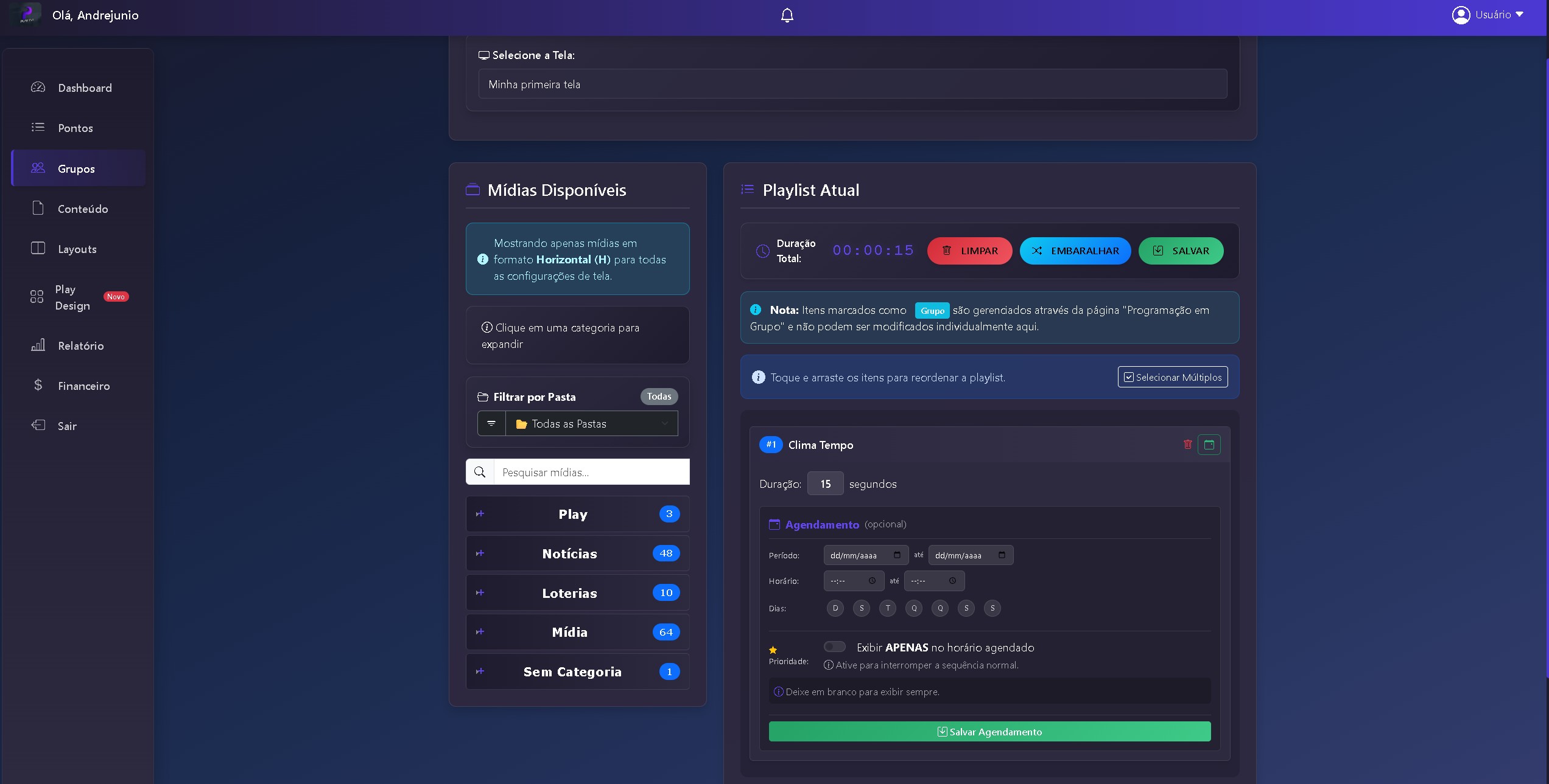 Programação inteligente de conteúdos para digital signage - agendamento por data e hora